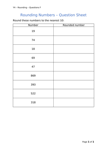 Y4 Maths - Rounding Numbers (Free)