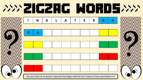 spanish zigzag words worksheet