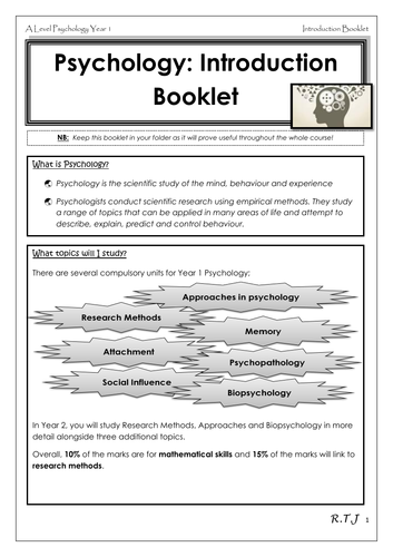 Psychology Introduction Booklet - AQQ Psychology | Teaching Resources