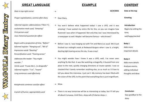 Diary Writing - Annotated Model Answer