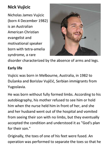 Nick Vujicic Handout