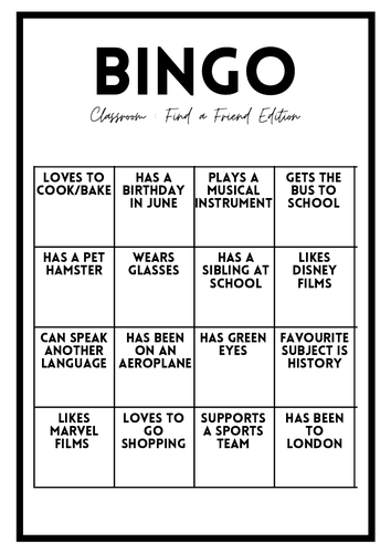 Classroom 'Friend Bingo'