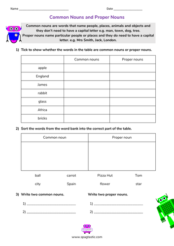 common noun worksheet