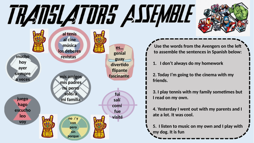 Spanish Translators Assemble - Avengers Worksheet