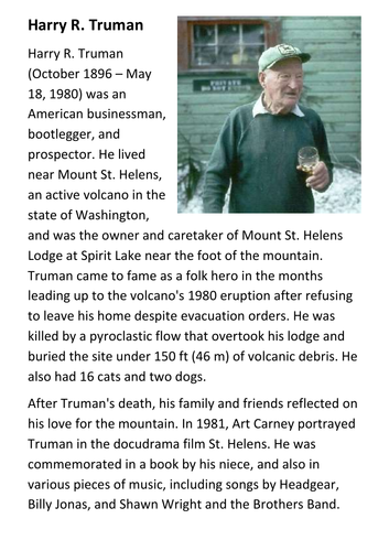 Harry R. Truman - Mount Saint Helens Handout