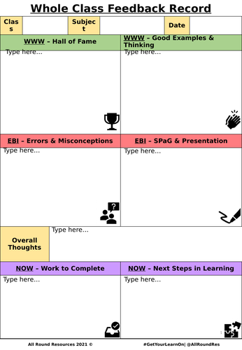 Whole Class Feedback/Marking Sheet