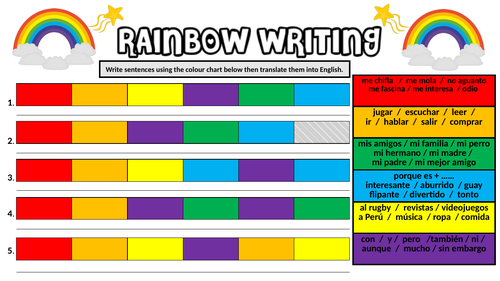 Spanish Rainbow Writing Worksheet