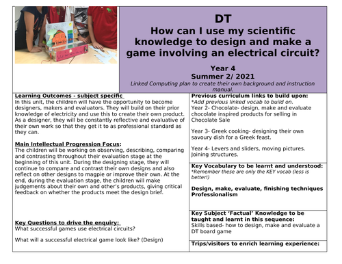 Year 4 DT & Science combi plan- Create an electrical circuit game