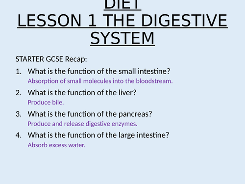 Applied Science AO1 Diet and Digestion Lesson 1 Digestive System