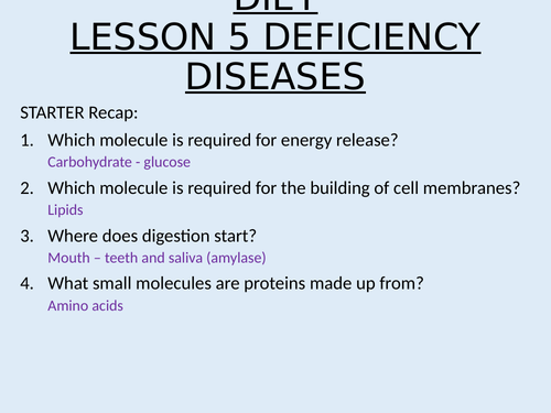 Applied Science AO1 Diet and Digestive system Lesson 5 Deficiency diseases