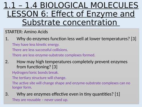 AS Topic 1 Biological Molecules 1.1 - 1.4 Biological Molecules and Enzymes Lesson 6 Enzyme Conc