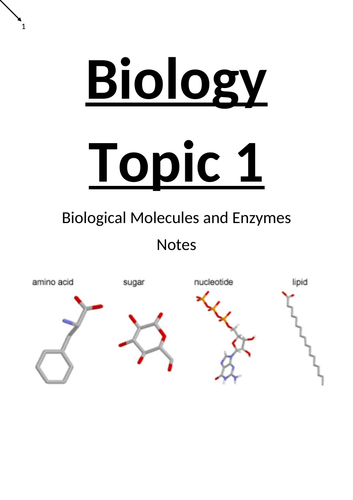 AS Topic 1 Biological Molecules Notes and Introduction Pack