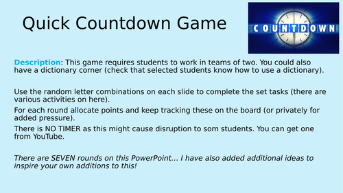 Countdown Game | Teaching Resources