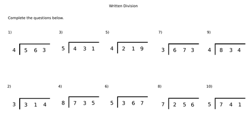 written division 3 digit by 1 digit worksheets teaching resources