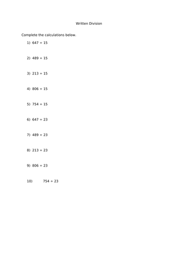 Written Division (3-digit by 2-digit) Worksheets