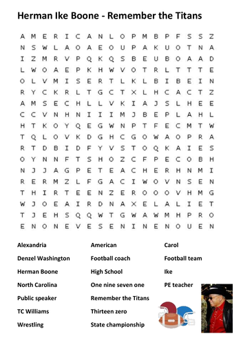 Herman Ike Boone - Remember the Titans Word Search