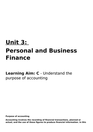 Unit 3 - Personal and Business Finance - LAC Student Booklet