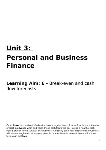 Unit 3 - Personal and Business Finance - LAE & F  Student Booklet