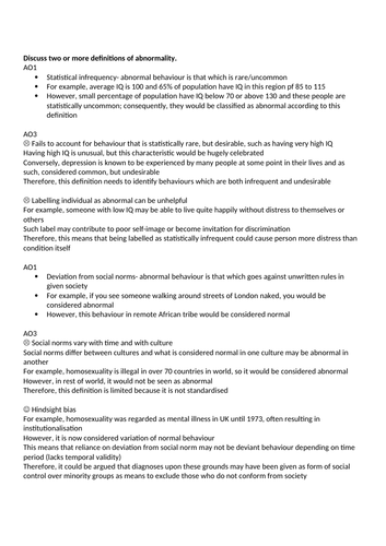 AQA A Level Psychology Psychopathology