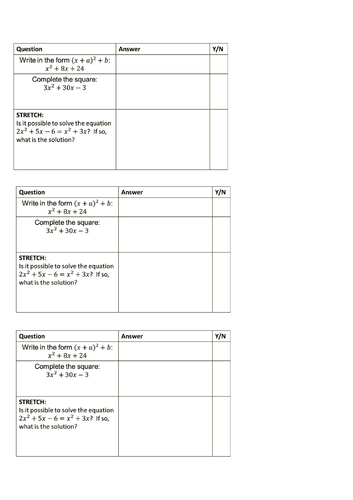 Completing the Square Lesson