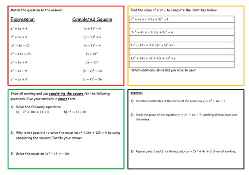 Completing the Square Worksheets