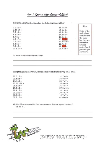 KS2 (Yr 3/4) - Multiplication Worksheet  & Answer Sheet + Learning Resources