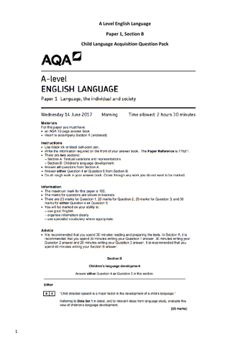 AQA A Level Child Language Acquisition Essay Questions