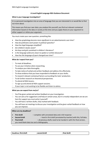 NEA English Language Investigation Guidance Document