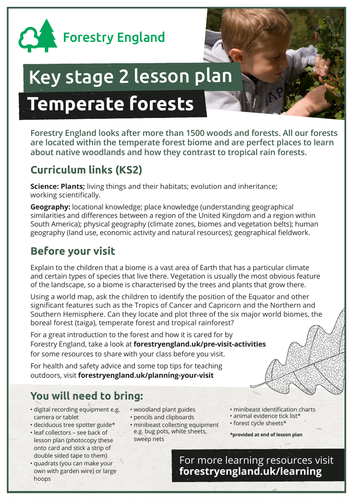 Temperate forests lesson plan KS2