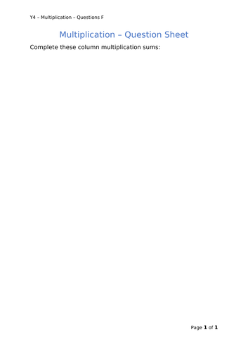 Y4 Maths - Multiplication (Free)