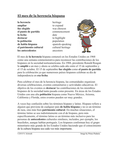 Hispanic Heritage Month Spanish Reading: Mes de la Herencia Hispana Lectura