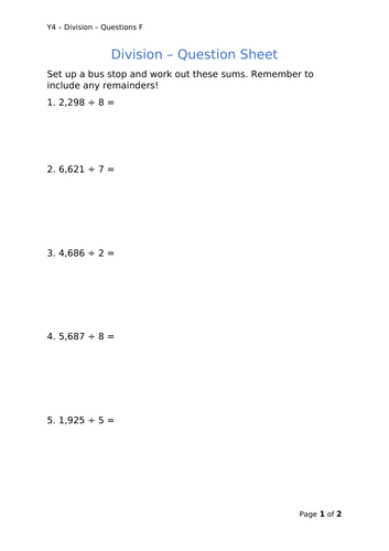 Y4 Maths - Division (Free)