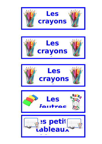 French Stationery Item Labels for Classroom