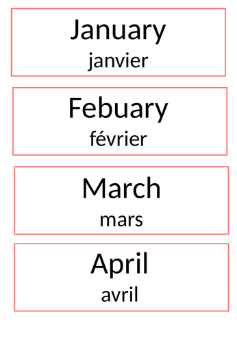 French months of the year display