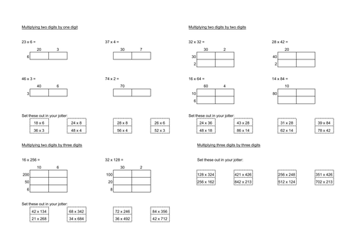Multiplication with grids worksheet