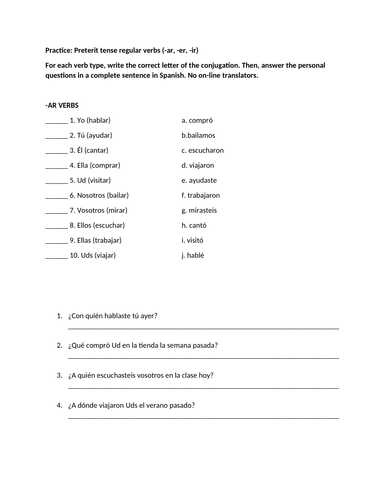 Regular preterit verbs practice