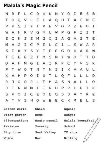 Malala's Magic Pencil Word Search