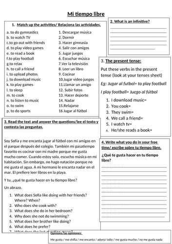 KS3-Mi tiempo libre worksheet