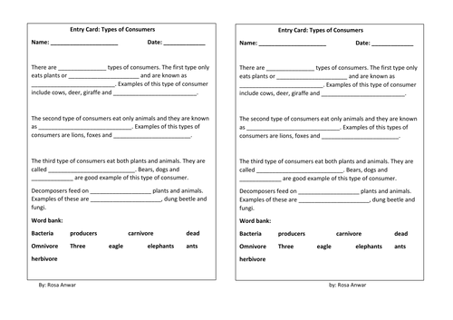 Entry Card - Types of Consumers