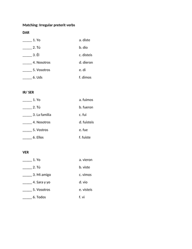 Irregular preterit all verbs matching practice