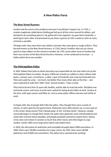 The formation of the police: Bow Street Runners and Metropolitan Police/Peelers
