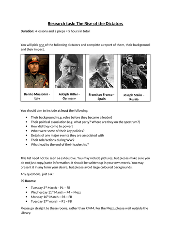 The rise of the Dictators 1919-1939 - which dictator was the biggest threat to peace interwar?