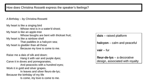 Unseen Poetry Exam Practice Christina Rossetti "A Birthday" Pre 20 Century