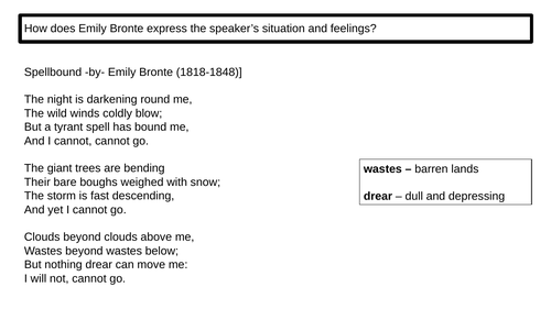 Unseen Poetry Exam Prep Revision Analysis Close Reading Emily Bronte "Spellbound"