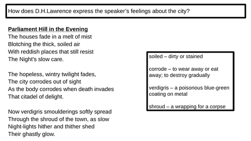 Unseen Poetry Exam Practice Analysis Skills D.H.Lawrence "Parliament Hill in the Evening"