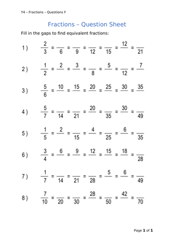 Y4 Maths - Fractions (Free)