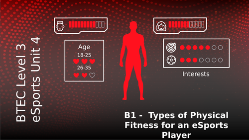 BTEC Level 3 eSports Unit 4: Health Wellbeing and Fitness for eSport Players B1 Types of Fitness