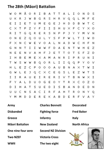 The 28th (Māori) Battalion Word Search