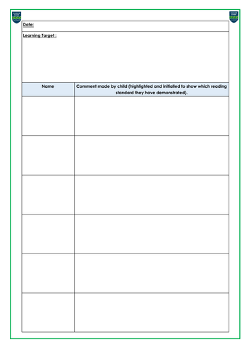 Guided Reading Informal Comment Sheet | Teaching Resources