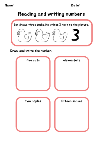 Reading and writing numbers to 20